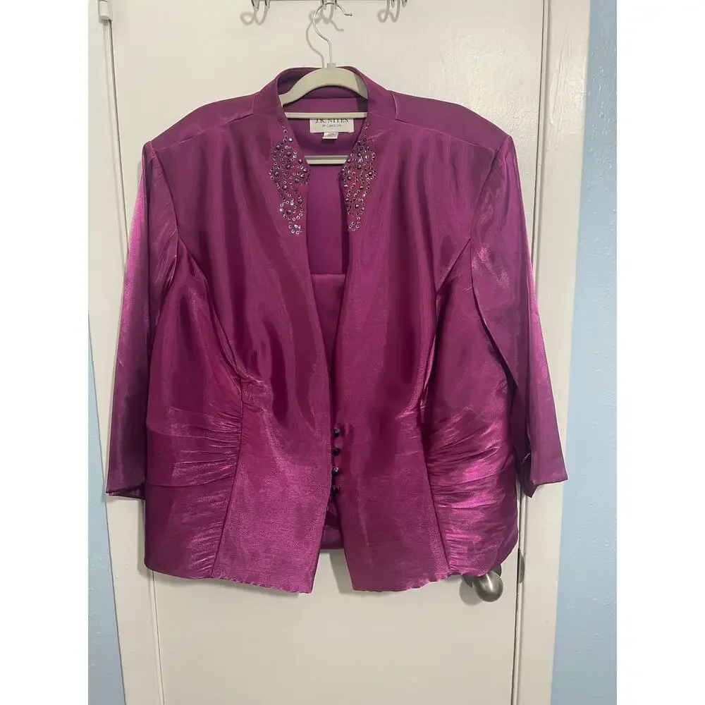 JR Nites Carol Lin 2 Piece Jacket Tank Size 22W Purple Satin Formal Church